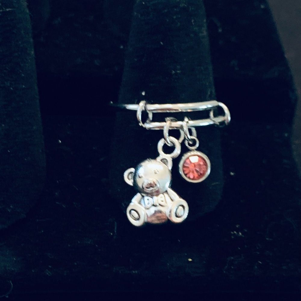 Baby Girl Teddy Bear charm dangle ring New Mommy/ “mom-to-be”!